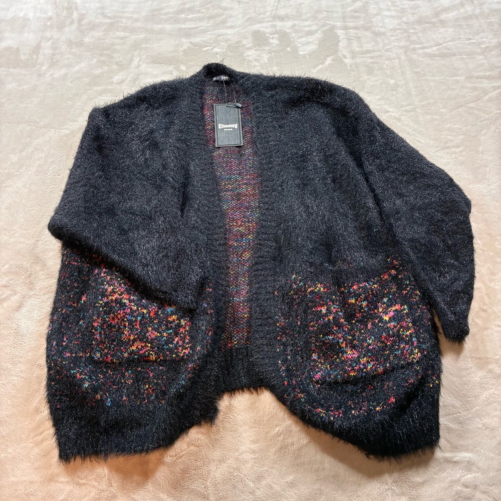 Ciminy Paris NWT Cardigan One Size Black Multicolor Chunky Puffy Knit